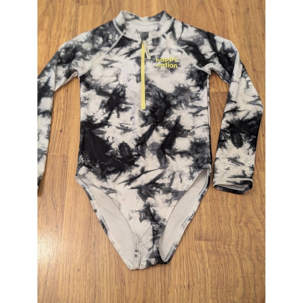 Happy Nation Girls Long Sleeve Tie-Dye One-Piece Swimsuit Size S Recycled Polyes